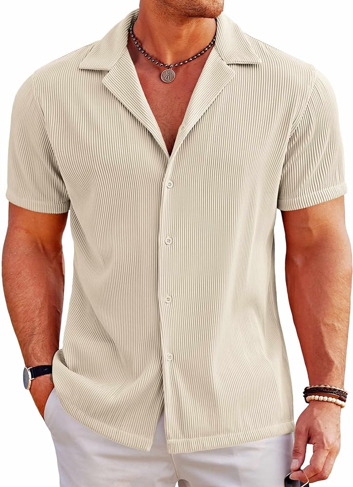 COOFANDY Men's Casual Button Down Shirts Short Sleeve Regular Fit Fashion Camp Beach Shirts Tops