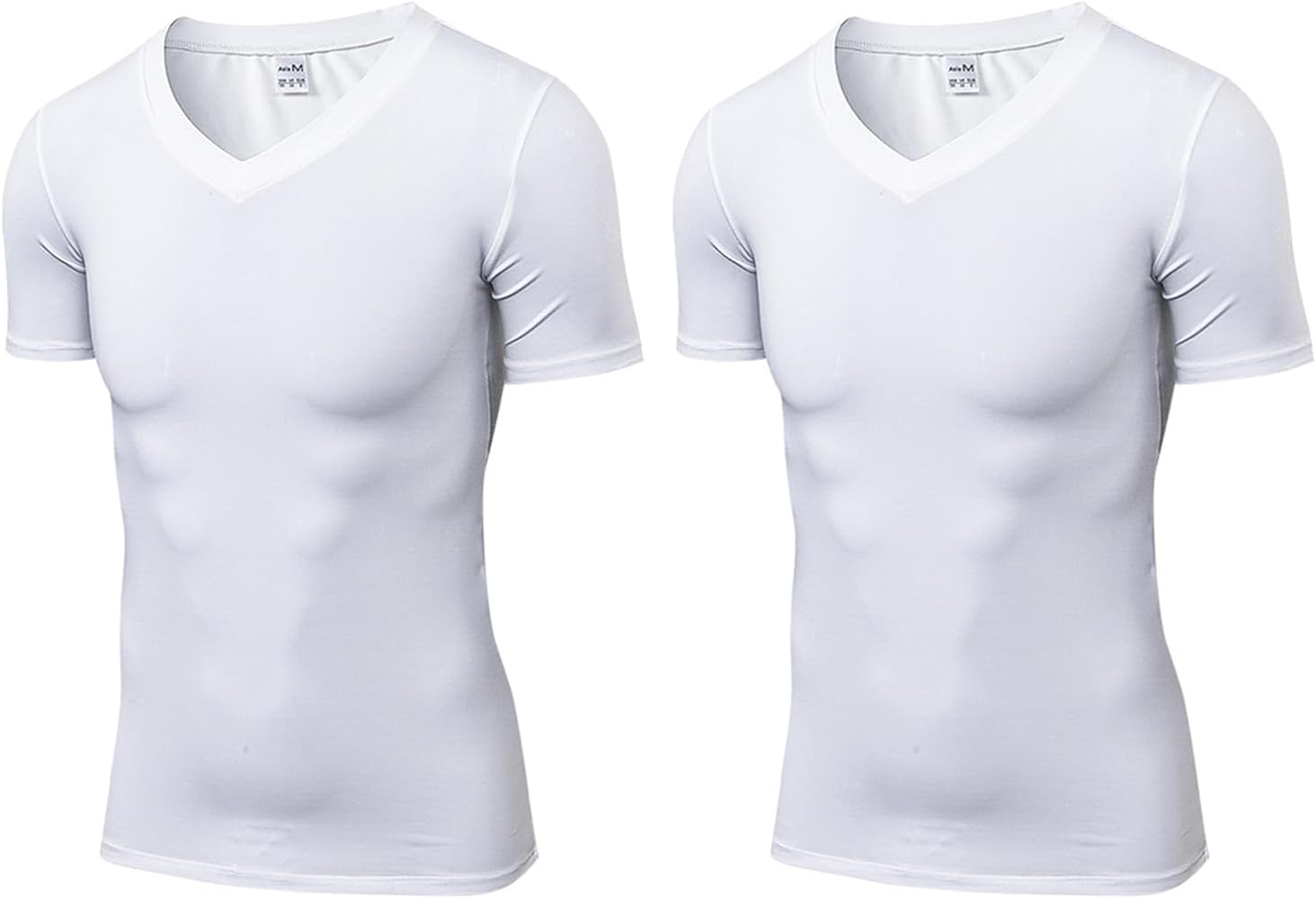 2pack Men's Compression Shirts V-Neck Short Sleeve Athletic T-Shirt Outdoor Running Quick Dry