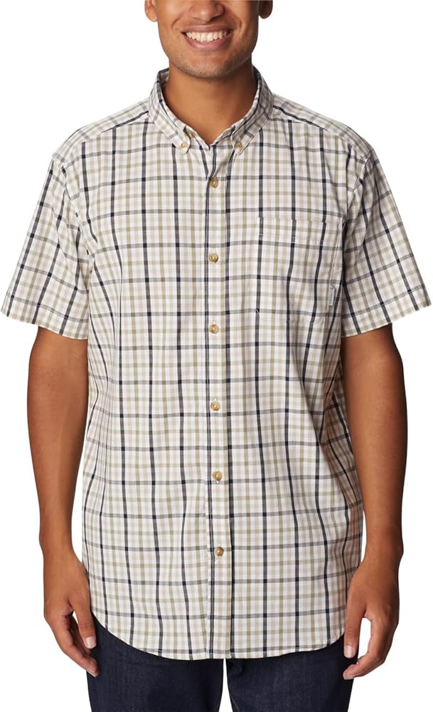 Columbia Men's Rapid Rivers II Short Sleeve Shirt, Ancient Fossil Multi Gingham, Large