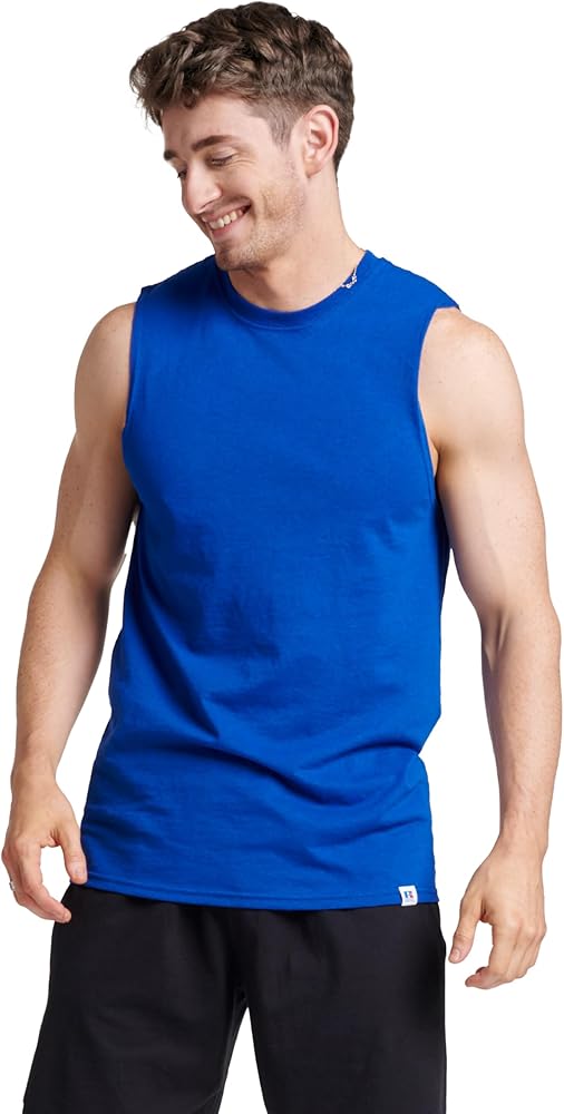 Russell Athletic Men's Dri-Power Cotton Blend Sleeveless Muscle Shirts, Moisture Wicking Odor Protection UPF 30+, Sizes S-4X