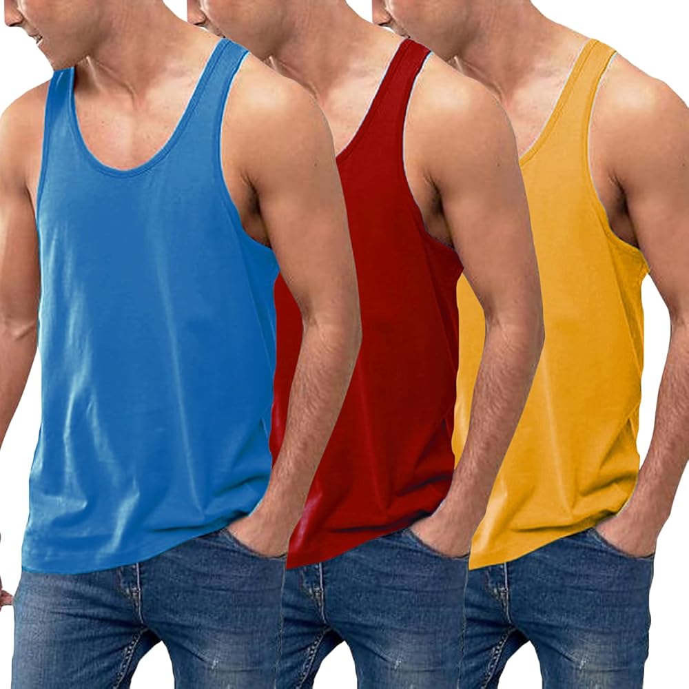 COOFANDY Men's 3 Pack Tank Tops Cotton Performance Sleeveless Casual Classic T Shirts