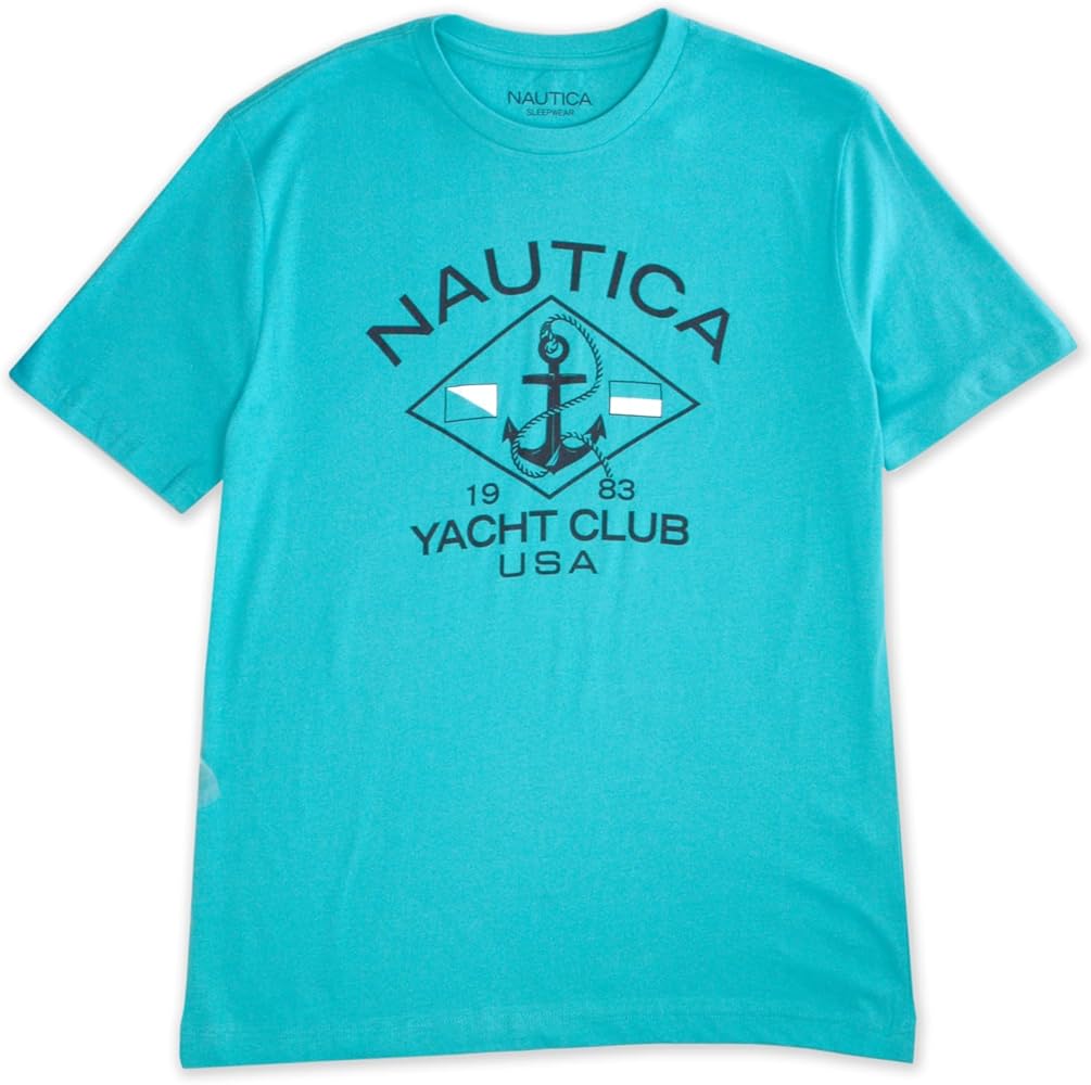 Nautica Mens Classic Fit Sleepwear Anchor Yacht Club Crewneck Short Sleeve Tee T-Shirt (Medium, Aqua Lagoon Green)