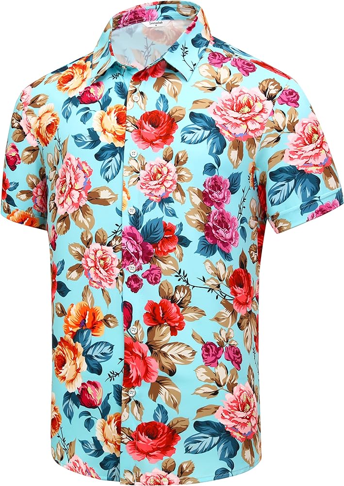 Mens Hawaiian Shirt, Short Sleeves Button Down Beach Clothing, Unisex Summer Flamingos Casual Aloha Floral Shirts