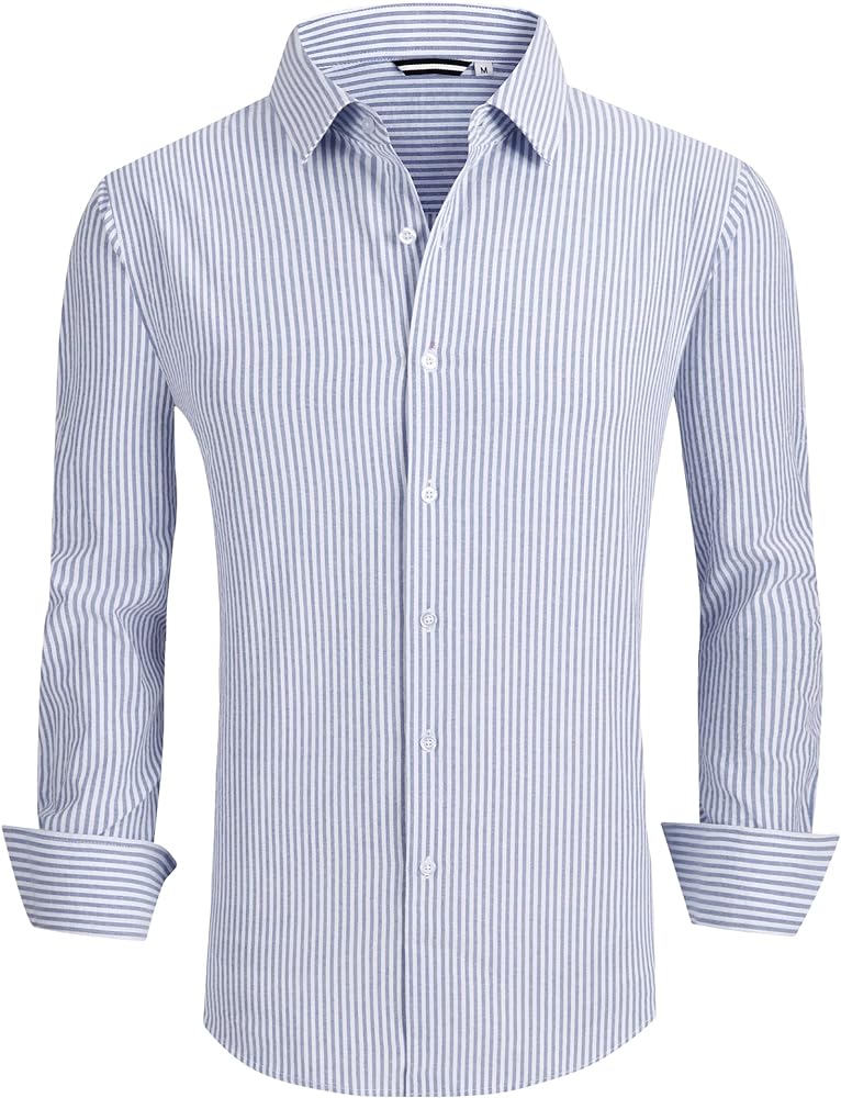 Esabel.C Seersucker Mens Dress Shirts Striped Cotton Casual Business Button Down Shirts for Men