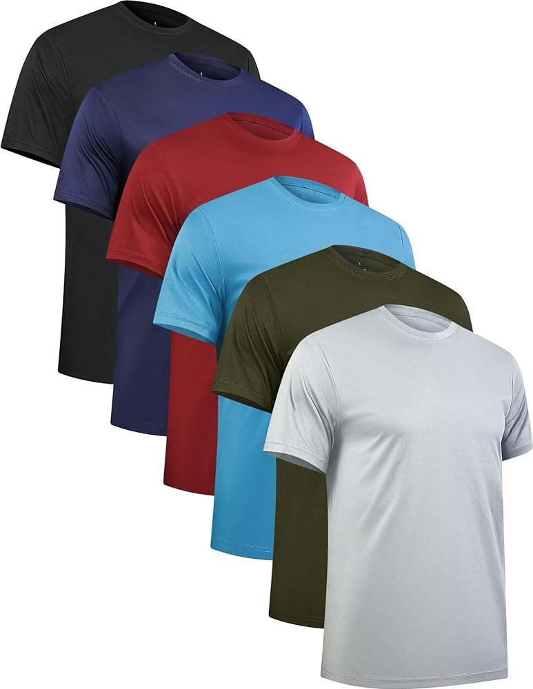 6 Pack Workout Shirts for Men Short Sleeve Athletic Active Tops Quick Dry Crew Neck T Shirt for Running