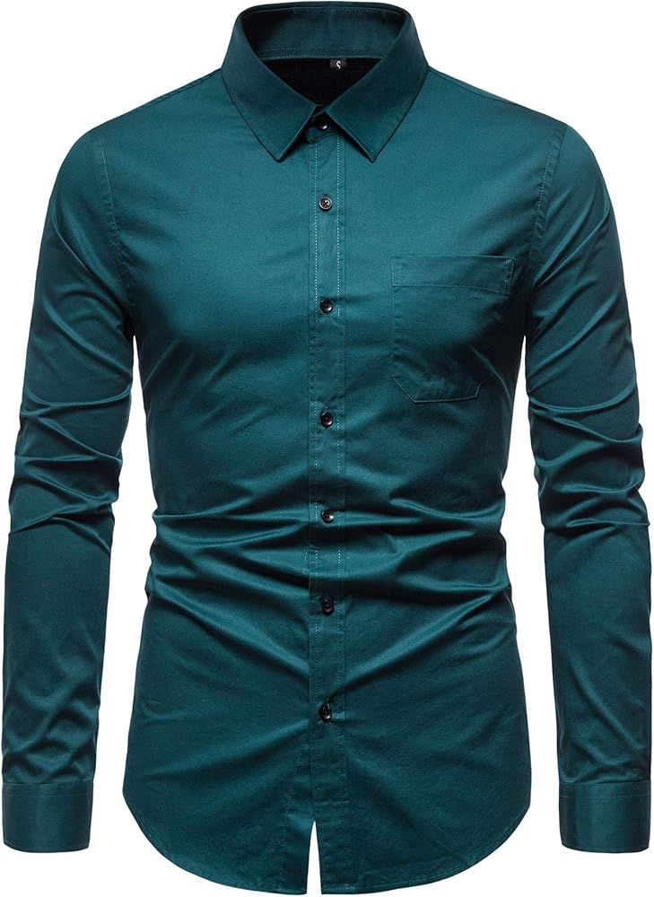 Men’s Long Sleeve Casual Button Down Dress Shirts with Chest Pocket