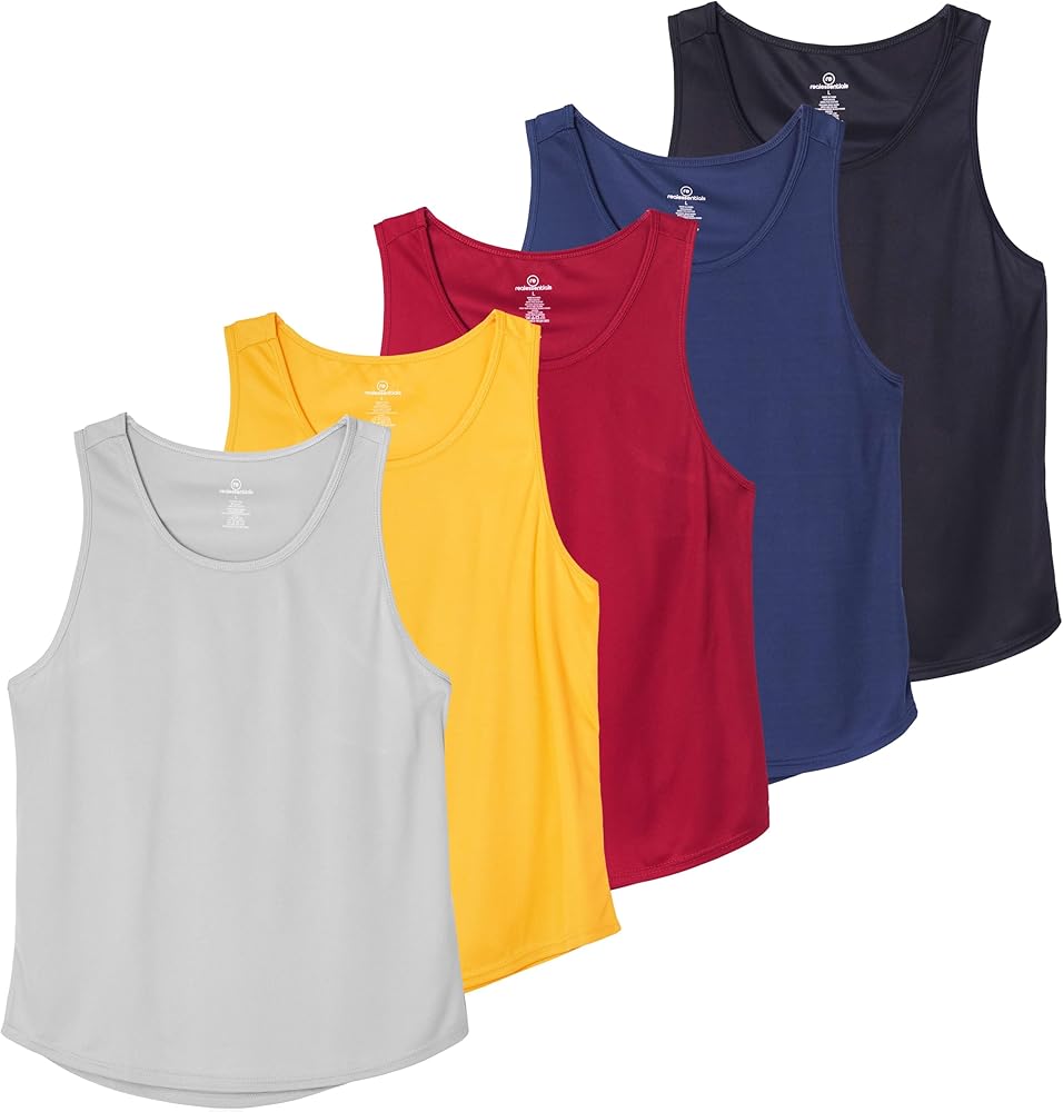 Real Essentials 5 Pack: Men's Mesh Y-Back Muscle Tank Top - Gym Workout & Bodybuilding Fitness (Available in Big & Tall)