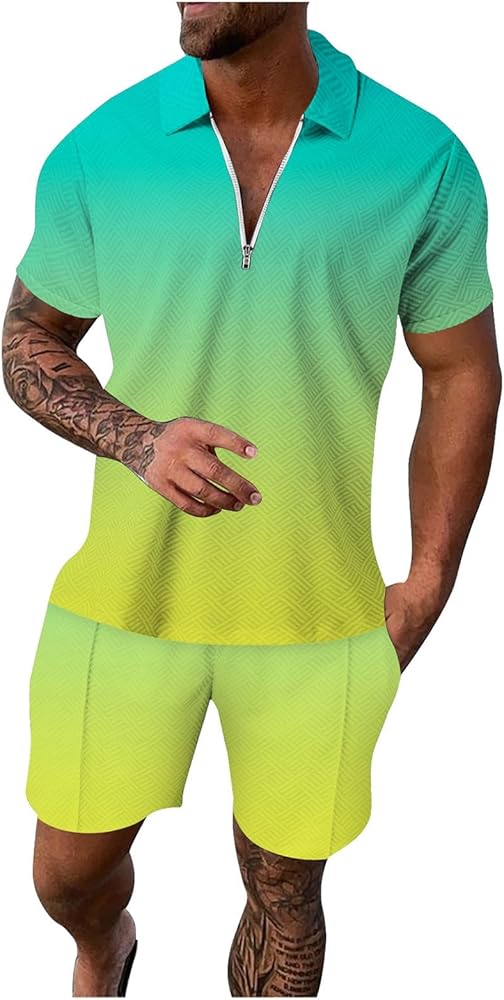 Men's Track Suits 2 Piece Set 2024 Summer Casual Outfits Quarter Zip Shirts and Shorts Set Vacation Clothes