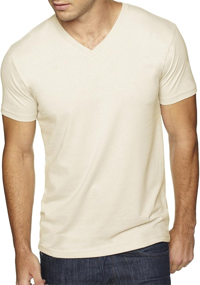 Next Level Men's Premium Sueded Baby Rib Soft V-Neck T-Shirt, Natural, XX-Large