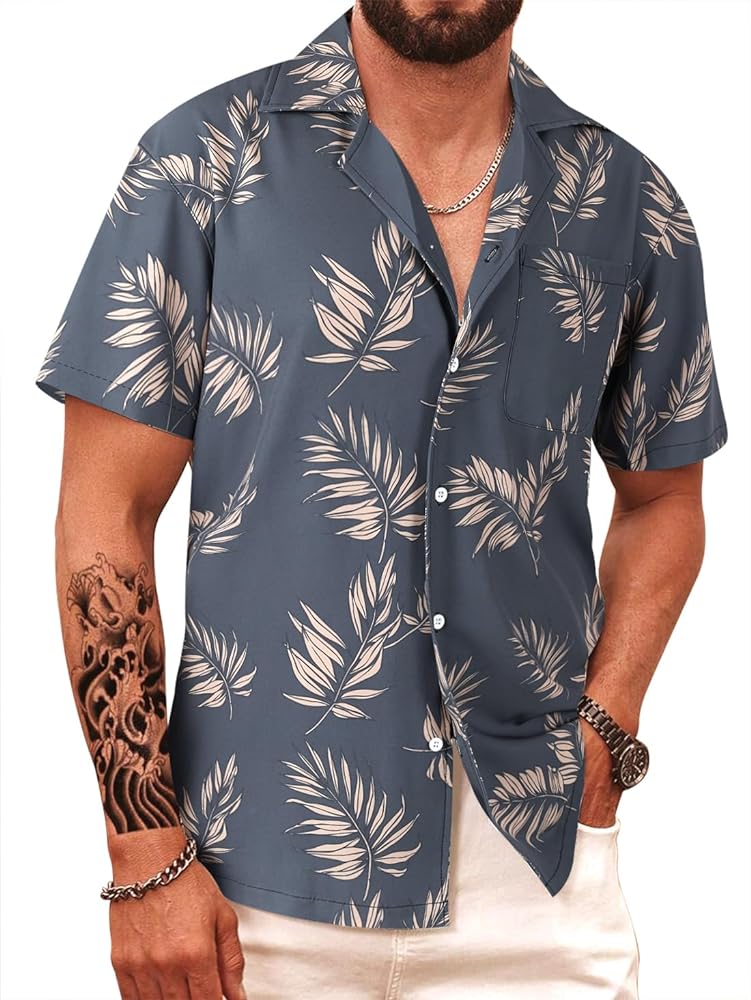 APTRO Men's Hawaiian Shirt Short Sleeve Summer Beach Tropical Button Down Shirt