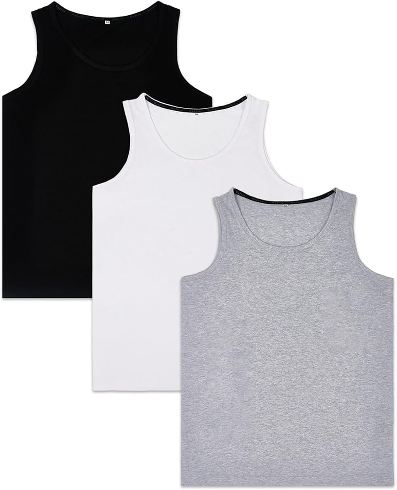 Nutria Mens Cotton Tank Tops 3 Pack Sleeveless Jersey Casual Classic T Shirts Crew Neck Summer Tees Multicolor U02