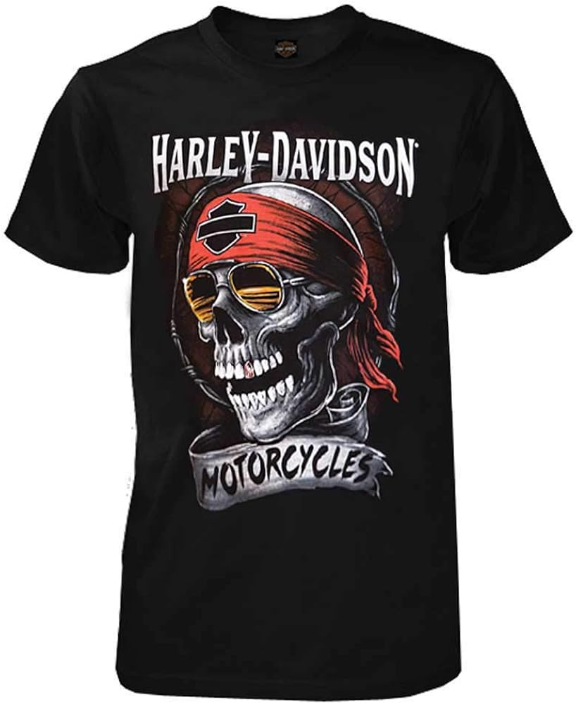 Harley-Davidson Men's Distressed Shady Skull Short Sleeve T-Shirt, Solid Black