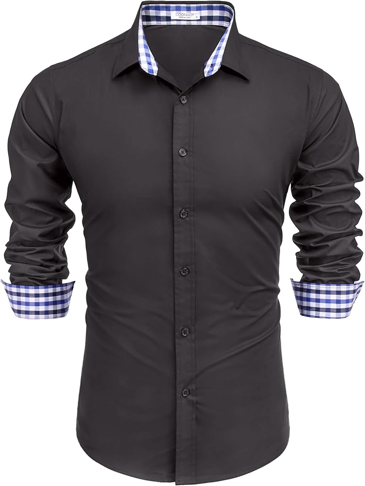 COOFANDY Mens Plaid Dress Shirt Long Sleeve Business Casual Regular Fit Button Down Shirts