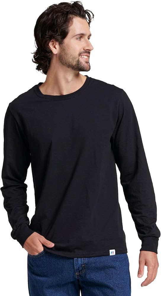 Russell Athletic Men's Dri-Power Cotton Blend Long Sleeve Tees, Moisture Wicking, Odor Protection, UPF 30+, Sizes S-3x