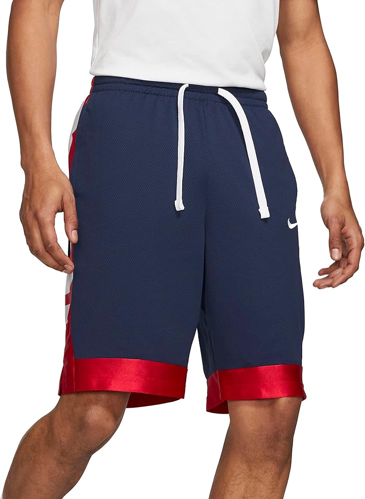 Nike mens Dri-FIT Elite Stripe Basketball Training Shorts, Midnight Navy/University Red/White, Medium