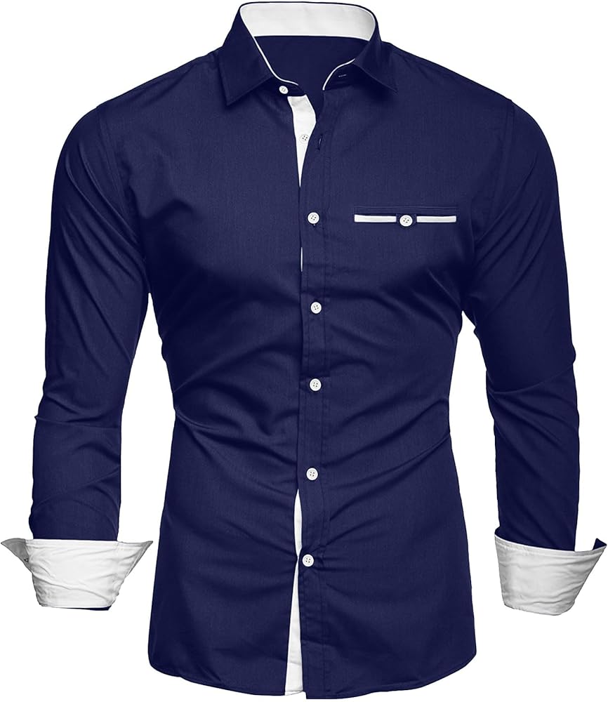 Men's Regular Fit Dress Shirts Long Sleeve Stretch Wrinkle-Free Business Casual Button Down Shirt with Pocket