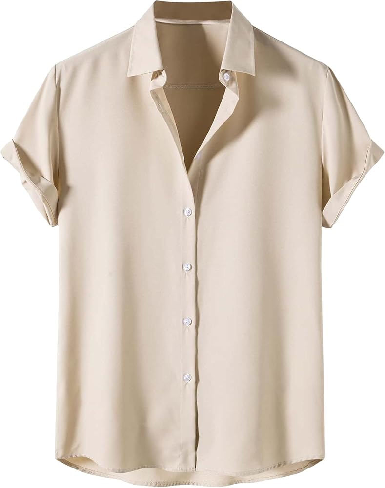 SOLY HUX Men's Short Sleeve Button Down Shirts Casual Dress Going Out Camp Tops Apricot Plain M