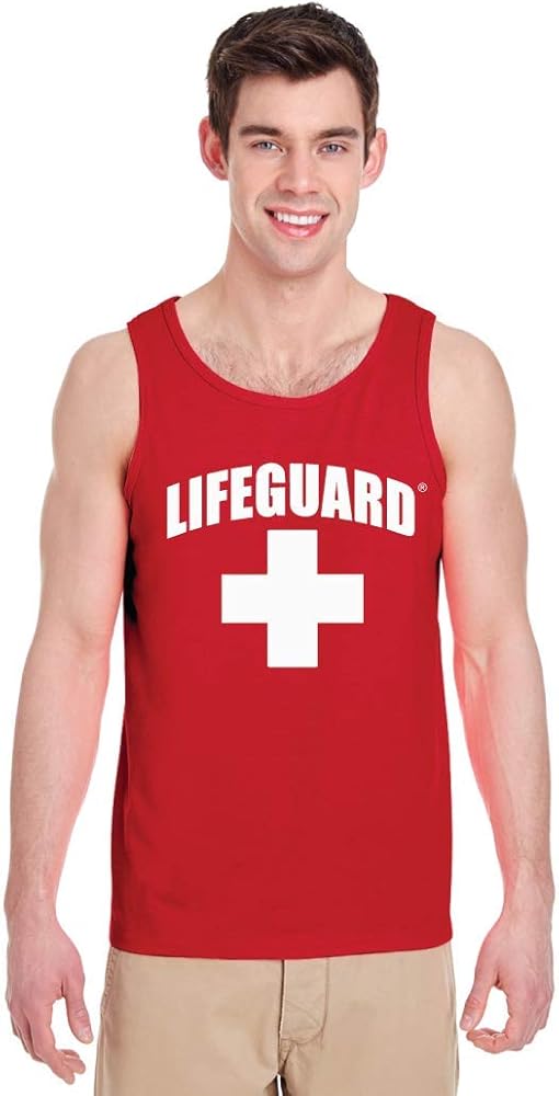 LIFEGUARD Official Licensed Mens Muscle Tank Tee Shirt Apparel Red White Blue