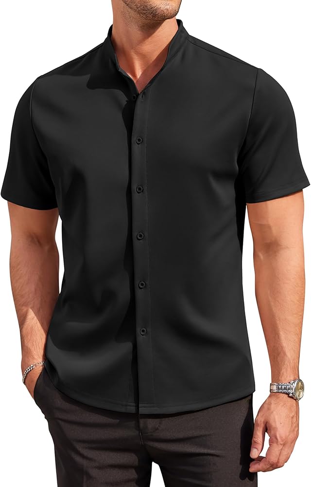 COOFANDY Mens Dress Shirts Stretch Athletic Fit Short Sleeve Button Down Shirts Wrinkle Free