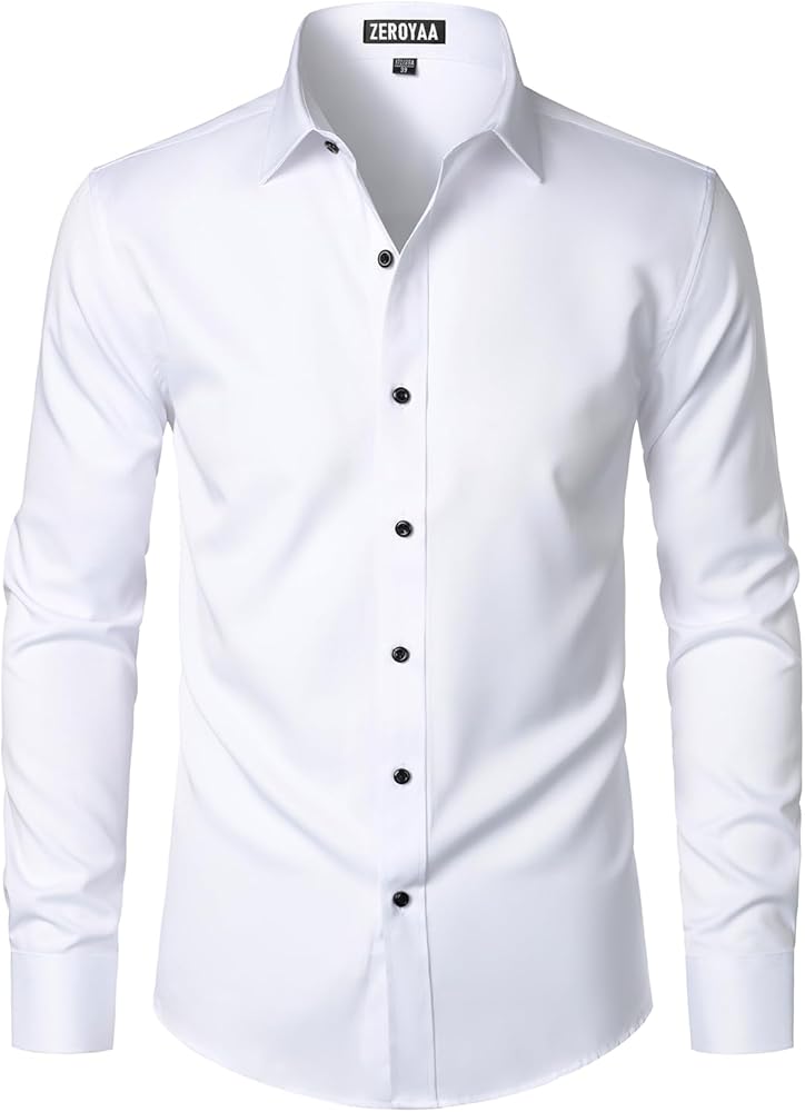 ZEROYAA Men's Long Sleeve Dress Shirt Fitted Wrinkle-Free Casual Business Button Up Shirts