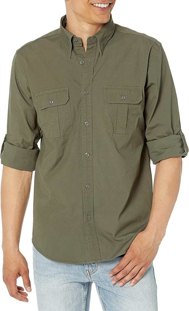 Brooks Brothers Men's Cotton Stretch Canvas Long Sleeve Button Down Safari Shirt