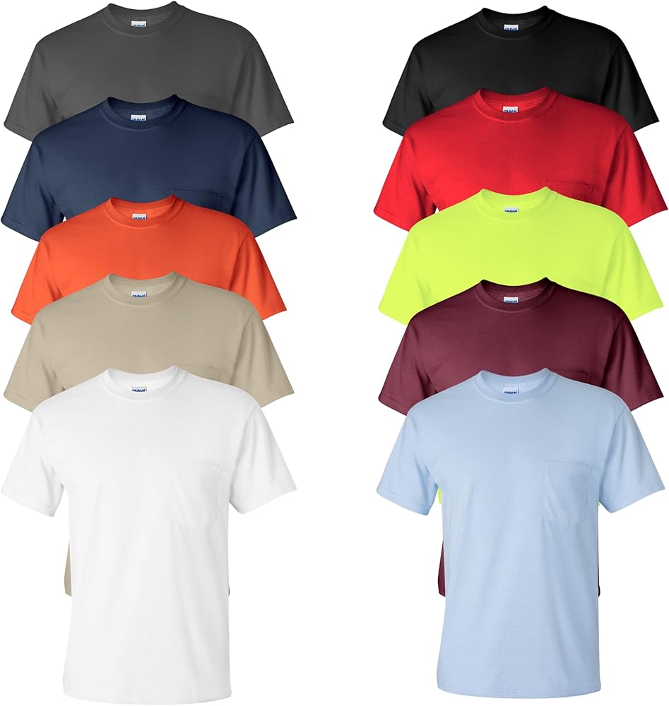 Gildan Mens T-Shirt, Adult Ultra Cotton 6 Oz. Tee with Pocket, Multipack 1I3I6I10