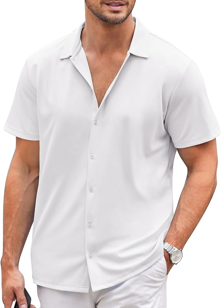 COOFANDY Mens Casual Button Down Shirt Short Sleeve Wrinkle Free Shirts Summer Shirt