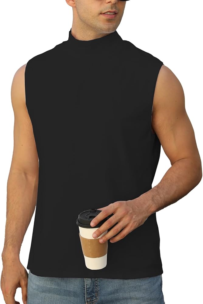 Mens Mock Turtleneck Tee Shirts Sleeveless Casual Basic Slim Fit Knitted Pullover Tank Tops