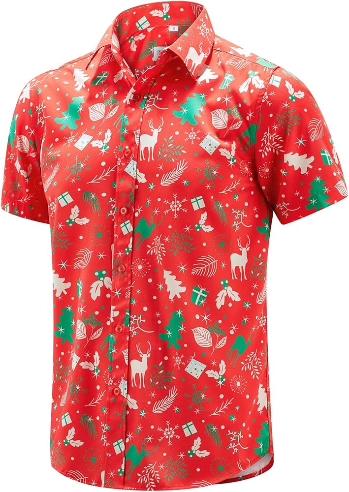 J&DHUASHA Christmas Hawaiian Shirt for Men Short Sleeve Button Down Santa Vacation Dress Shirts