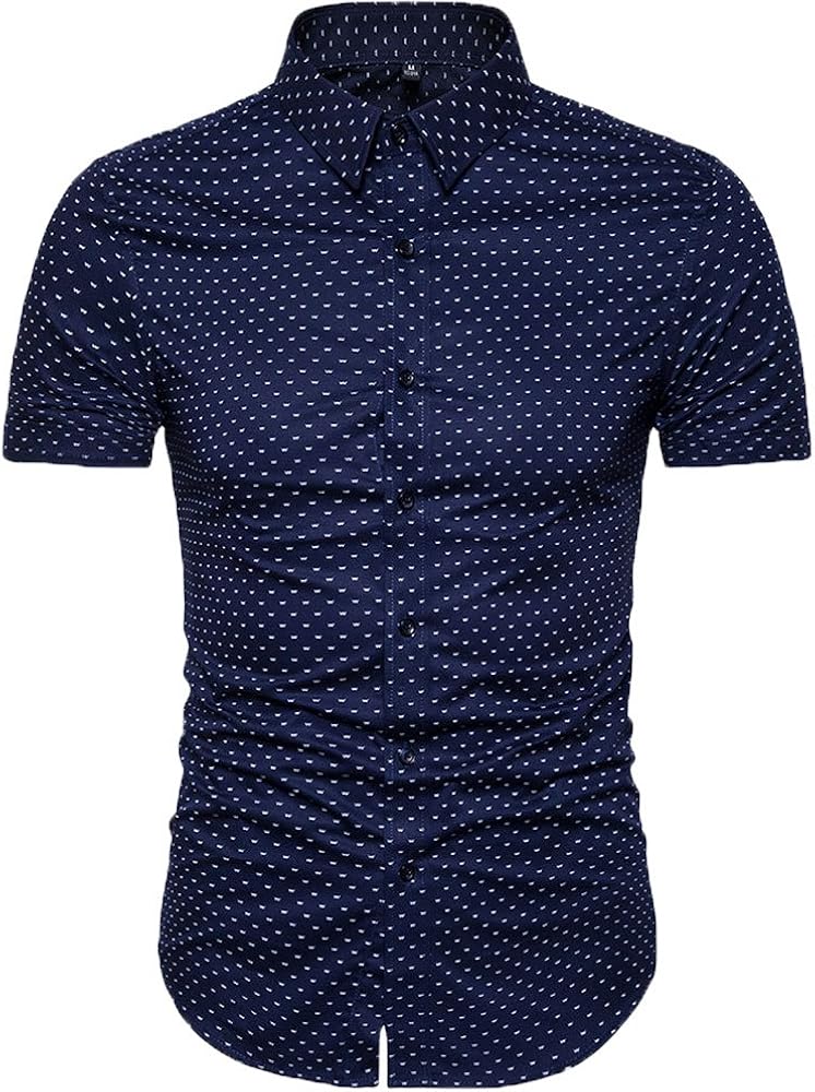 MUSE FATH Men's Printed Dress Shirt-Cotton Casual Short Sleeve Regular Fit Shirt