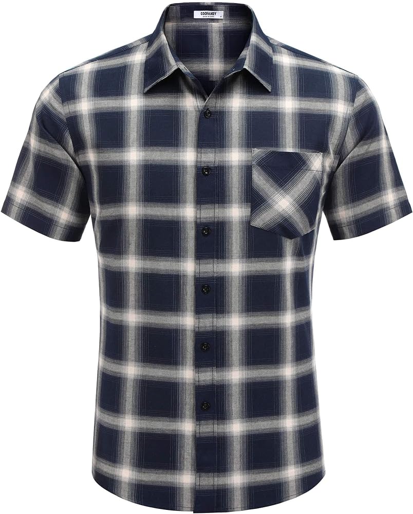 COOFANDY Men's Short Sleeve Button Down Shirt Plaid Shirt Regular Fit Button Up Shirts