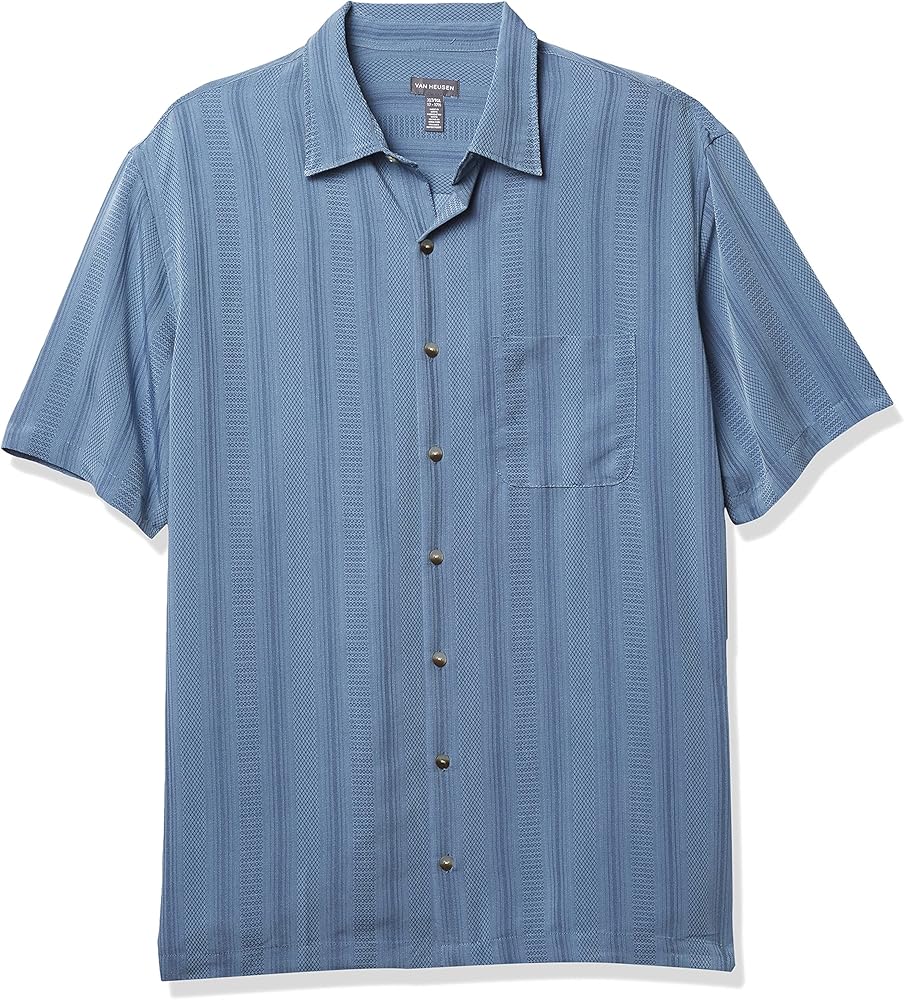 Van Heusen Mens Big And Tall Air Short Sleeve Button Down Poly Rayon Stripe Shirt