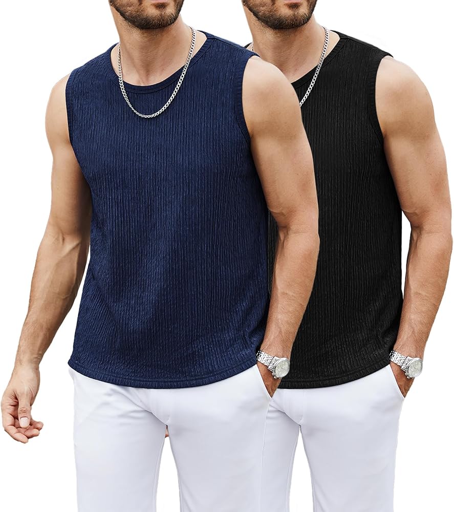 Men's Casual Tank Top 2 Pack Crewneck Sleeveless Knit Stretch Muscle Basic T-Shirts