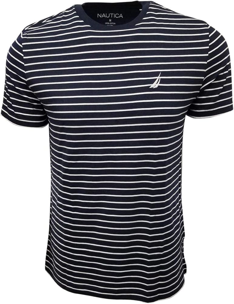 Nautica Men's Crewneck Striped T-Shirt (Large, Navy)