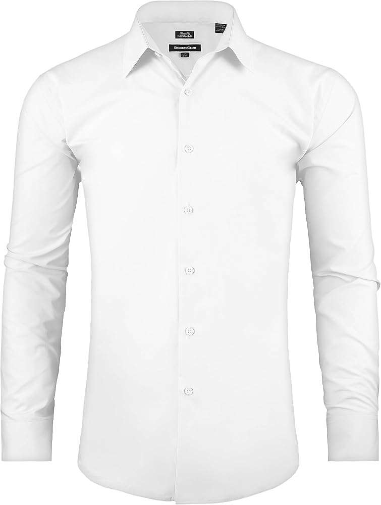 Men's Dress Shirt Slim Fit Long Sleeve Full Stretch Wrinkle-Resistant Business Casual Solid Button Down Shirts