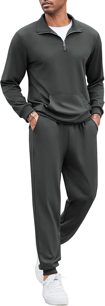 COOFANDY Men's Tracksuit 2 Piece Quarter Zip Sweatsuit Sets Casual Athletic Running Jogging Suits