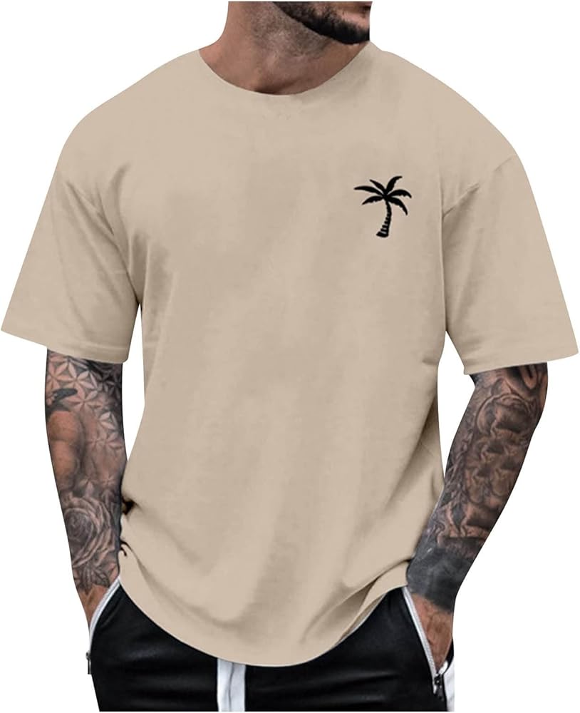 Mens Casual Shirts Graphic Round Neck Short Sleeve Loose Summer Fashion T-Shirt