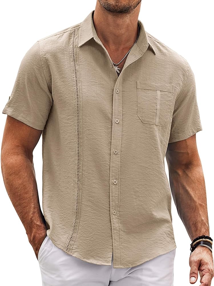 COOFANDY Mens Cuban Guayabera Shirt Short Sleeve Casual Button Down Summer Beach Shirts