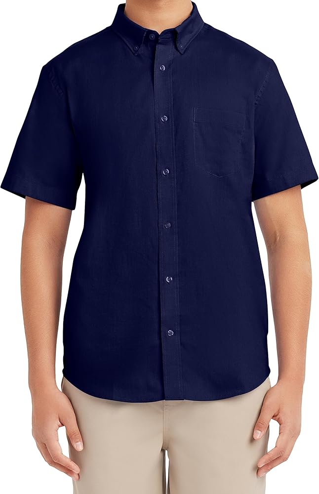 Nautica Young Men's Uniform Short Sleeve Performance Oxford Button-Down Shirt