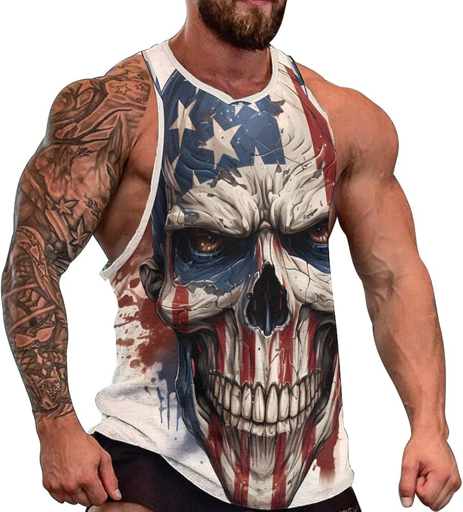 Men's Graphic Tank Tops Novelty Skull 3D Print Muscle Casual Sleeveless T-Shirt Summer Cool Crew Neck Tees