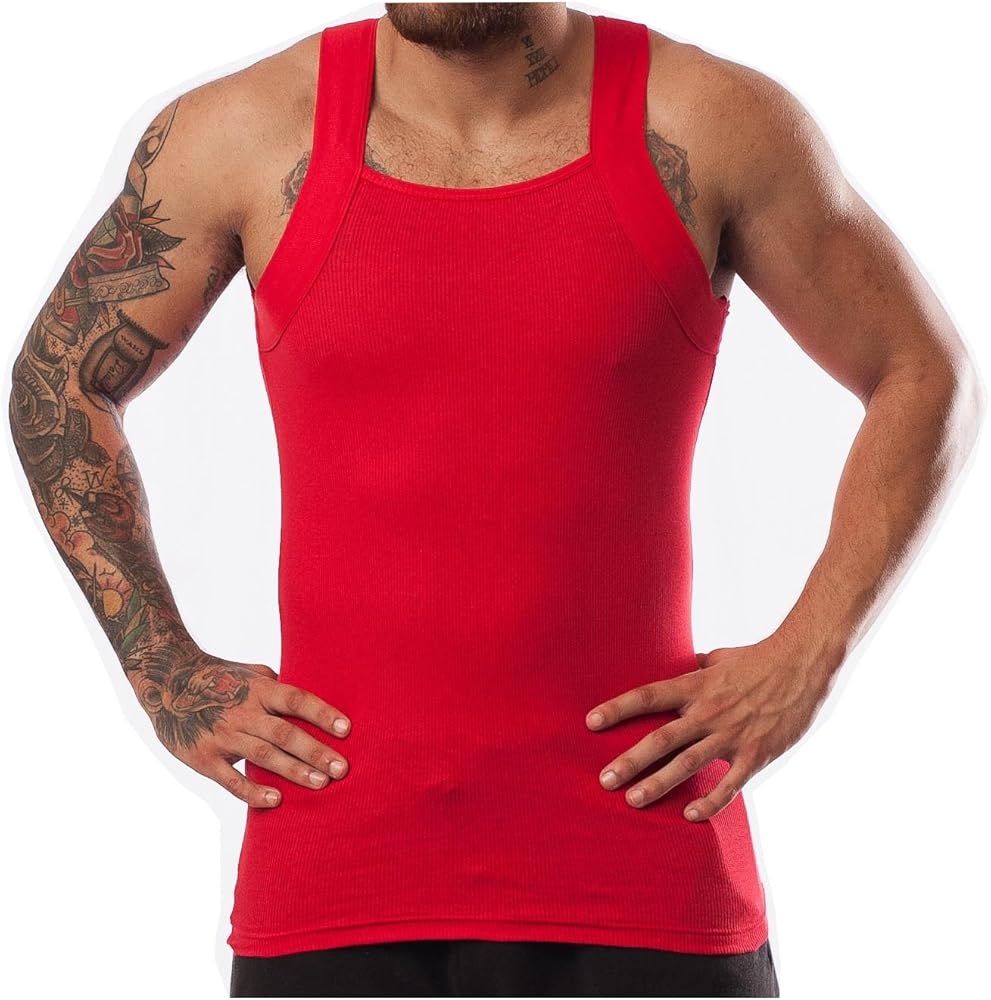 Different Touch 2 Pack Men's Tank Tops Square Cut Muscle Rib A-Shirts