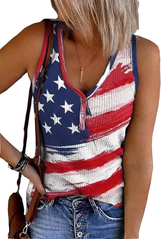 Yuaelria American Flag Star Baseball Casual Tank USA Stripes Sleeveless Vest Casual Summer Vacation Funny Print Letter Vest