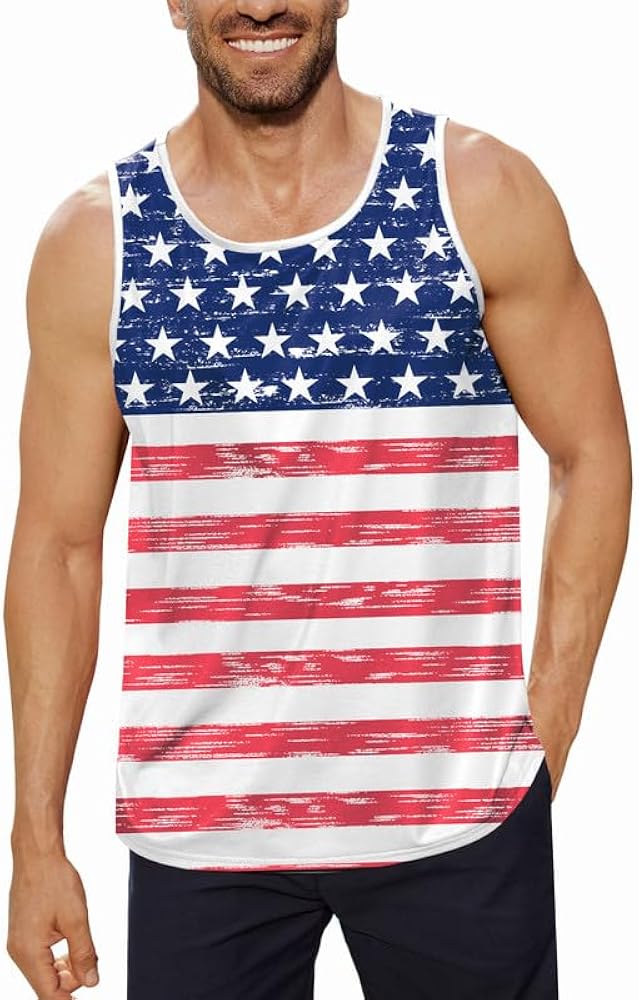 Arvilhill Men's 4th of July Tank Tops American Flag Sleeveless T-Shirt