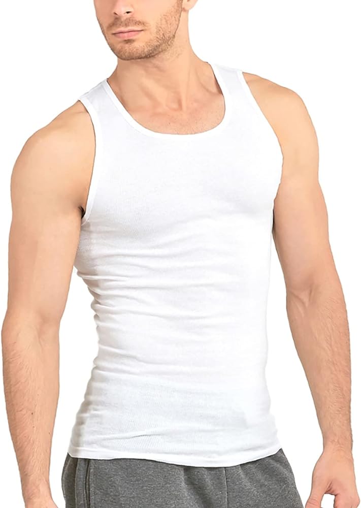 ToBeInStyle Men's Value Pack of Form Fitting Scoop Neck Sleeveless White A-Shirts