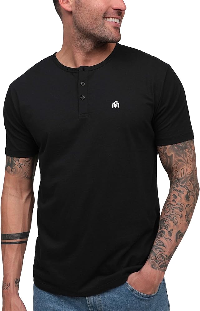 INTO THE AM Premium Henley Shirts for Men - Casual Short Sleeve Modern Fit T-Shirt