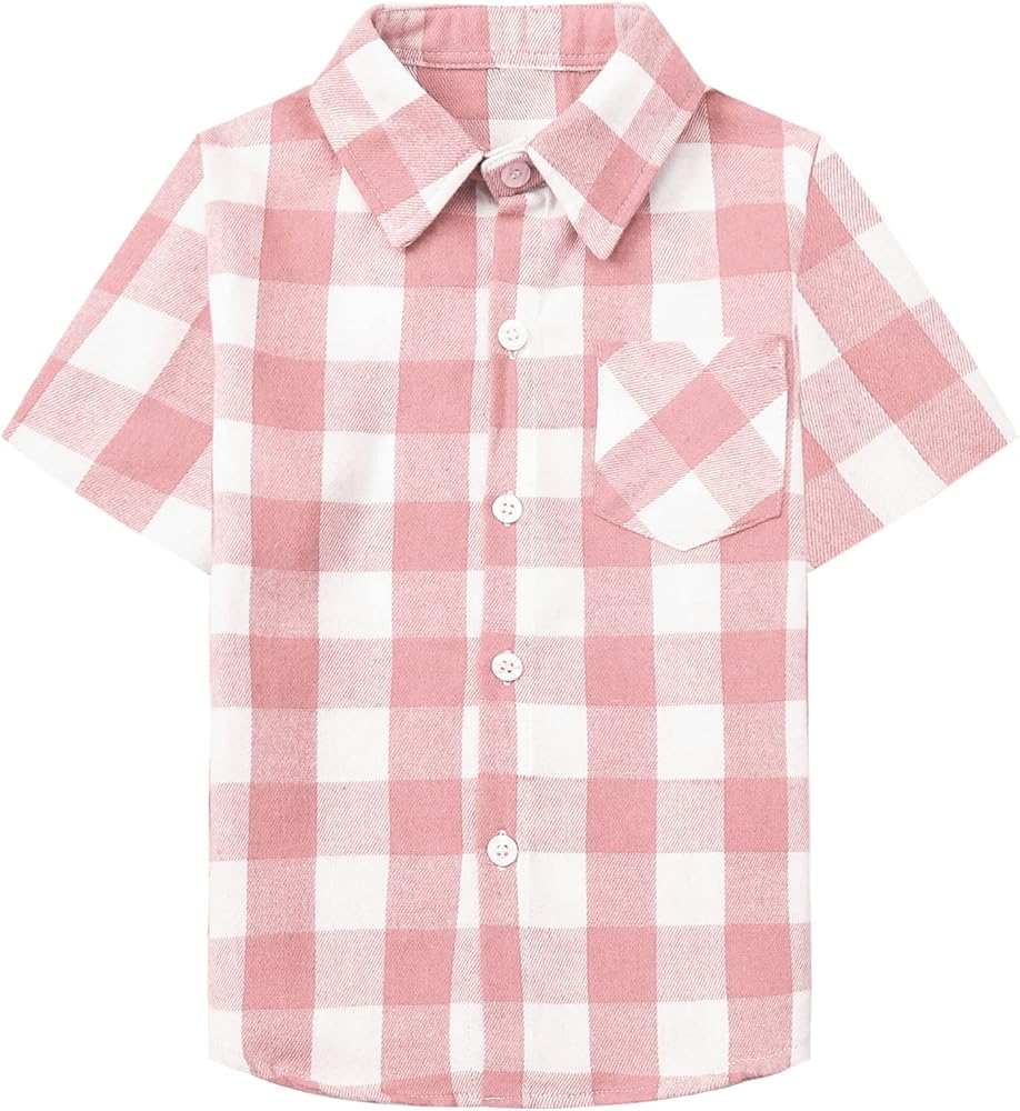 SANGTREE Boys and Mens Casual Short Sleeve Button Down Plaid Shirts, US 12 Months - Adult 2XL