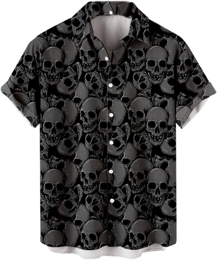 Cool Skull Button-down Shirt Summer Skeleton Print Hawaiian Shirt