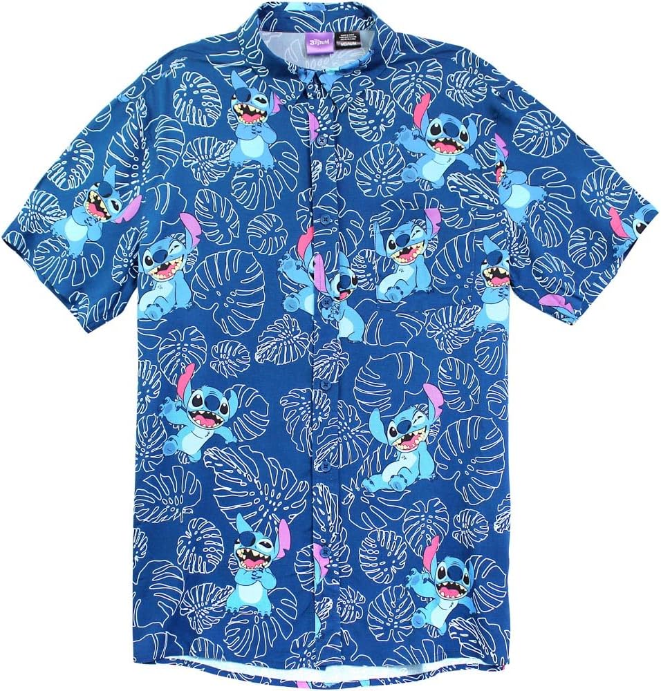 Disney Men's Botanical Stitch All Over Print Hawaiian