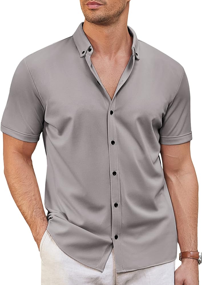 COOFANDY Men's Short Sleeve Wrinkle Free Shirt Button Down Casual Summer Dress Shirts