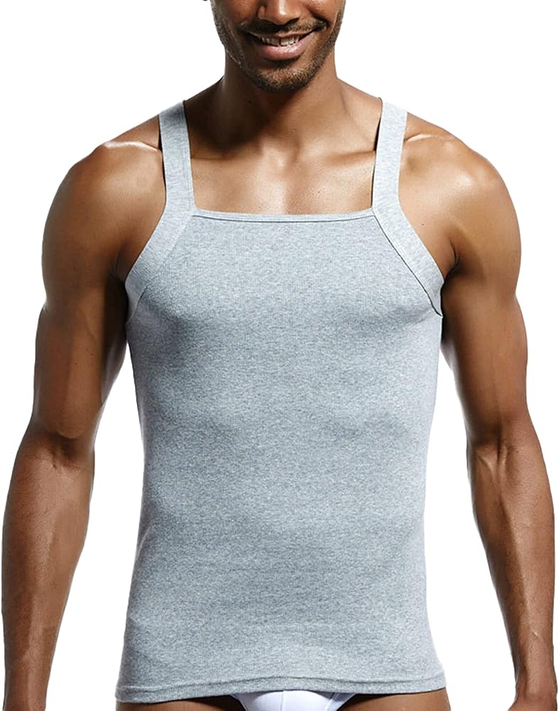 Men's Summer Fashion Tank Tops Sleeveless Compression Shirt Square Cut Muscle A-Shirts